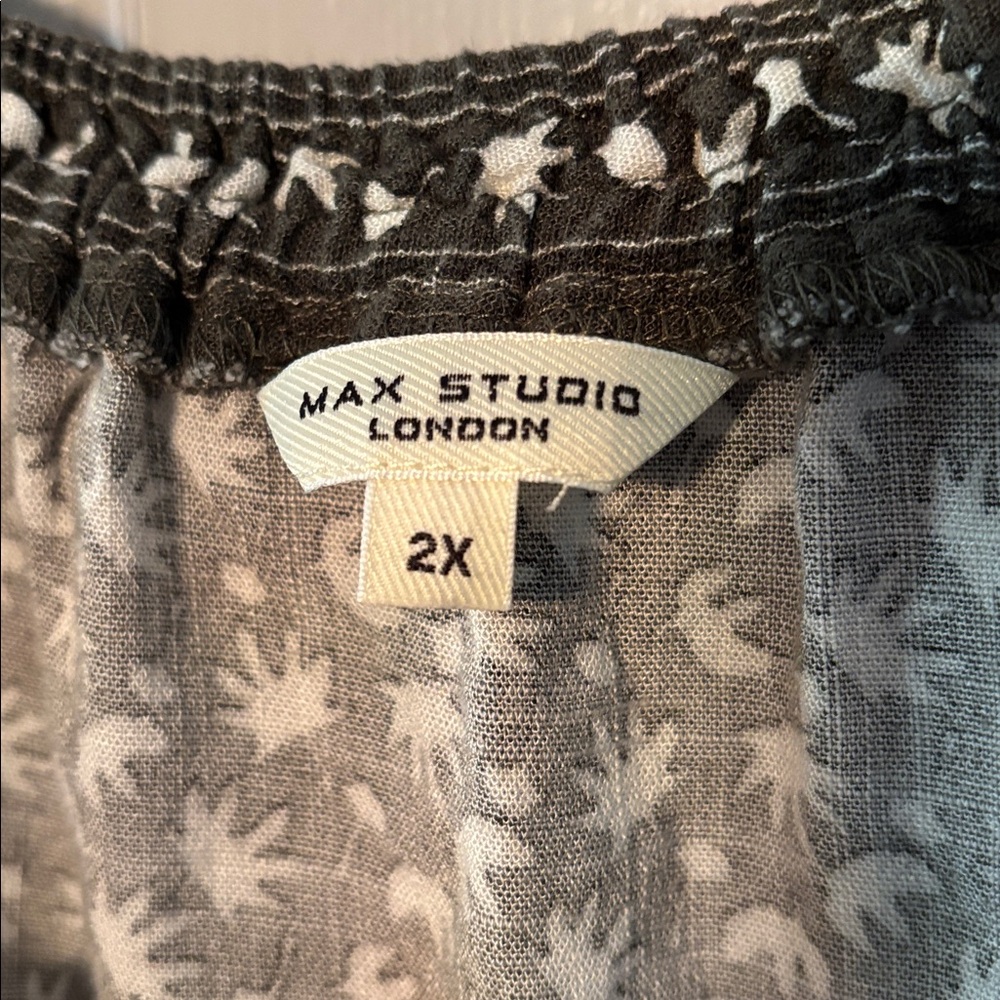 Max Studio Gray With White Leaf Pattern Tie Front… - image 2